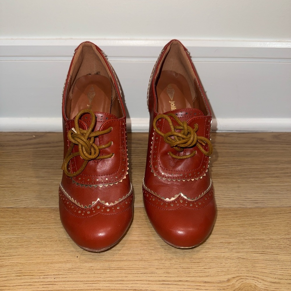 Stylish Red-Brown JoliMall Oxford-Style Lace-up Women's Shoes